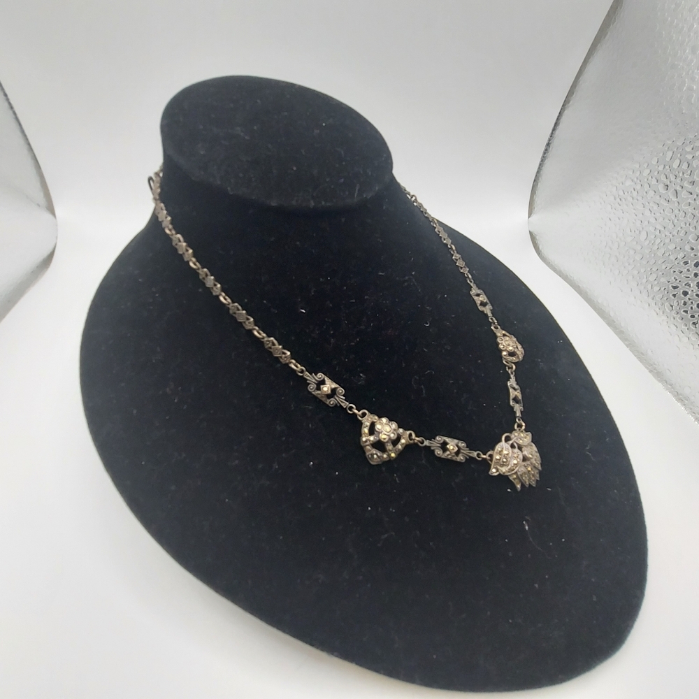 Art Deco Sterling Silver & Marcasite 8" Necklace. - Picture 3 of 16